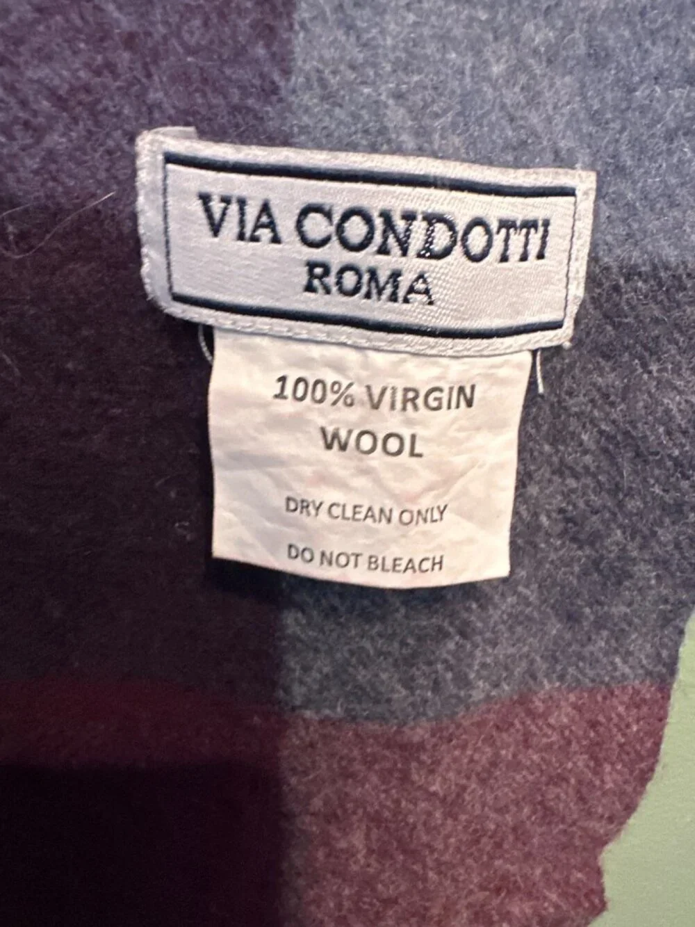 Via Condotti Roma 100% Virgin Wool Plaid Scarf Fringe Old Money Fall Cozy